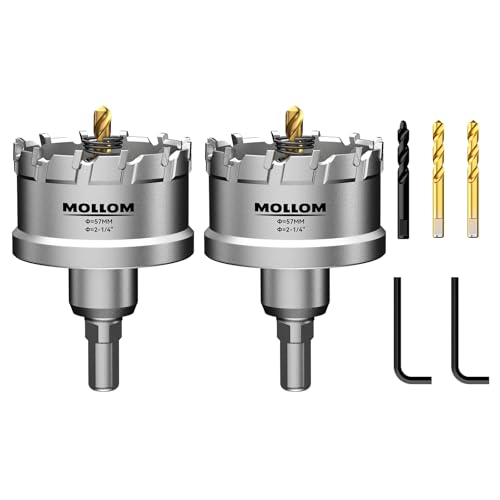 Mollom 2-1/4" (57mm) 2Pcs Heavy Duty Carbide Hole Saw with 3 Pilot bit