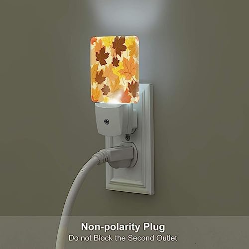 Image of Thanksgiving Pumpkins Autumn Leaf LED Plug-in Night Light 2-Pack, Auto Sensor Emergency Nightlights Set of 2 for Dawn /Dusk Bedroom Kitchen Bathroom Stairs Hallway Toilet