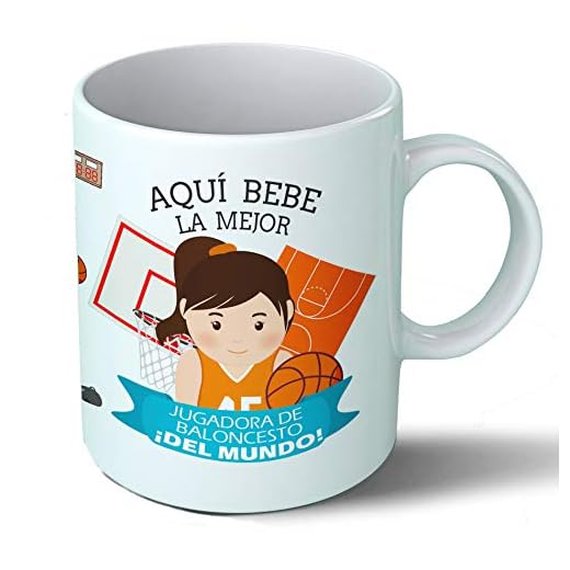 Planetacase - Taza Jugadora de Baloncesto - Regalo Original Deportes - Taza Desayuno Apta para Microondas y Lavavajillas - Cerámica, 330 mL, Jugadora Baloncesto