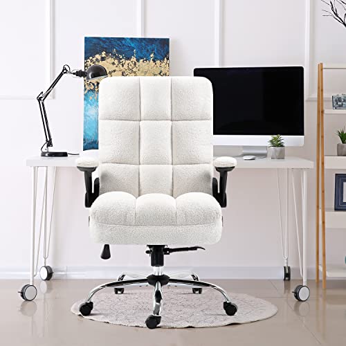 Yamasoro High Back Ergonomic Office Chair,Modern Computer Desk Chairs With Flip-Up Armrests, Faux Fur Executive Swivel Rolling Chair (White) #TOP7