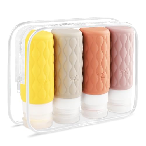 4 Piezas Botellas de Viaje Silicona, Mezzar Juego de Botes Rellenables Viaje 100ml, Botes Viaje Rellenables para Gel, Champús, Lociones y Líquido