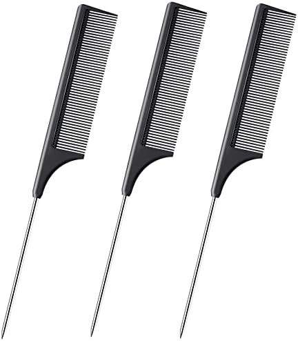 3 Pcs Rat Tail Combs Salon Hairdressing Comb with Stainless Steel Handle, Fine Tooth Combs for Women, Barber