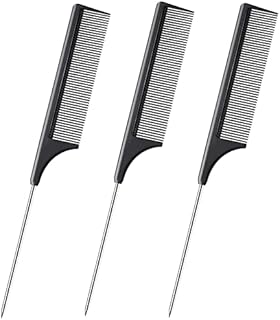 3 Pcs Rat Tail Combs Salon Hairdressing Comb with Stainless Steel Handle, Fine Tooth Combs for Women, Barber
