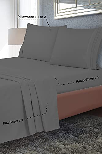 Royale Linens - 4 Piece Full Bed Sheet - Soft Brushed Microfiber 1800 Bedding Set - 1 Fitted Sheet, 1 Flat Sheet, 2 Pillow Case - Wrinkle & Fade Resistant Luxury Full Size Sheet Set (Full, Grey) #TOP1