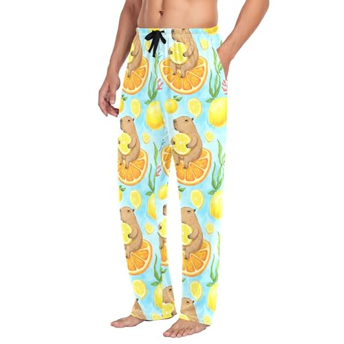 Men's Pajama Bottom Cute Capybara Fruits Cotton Pajama Pants Drawstring Sleepwear Long Pants Pockets4