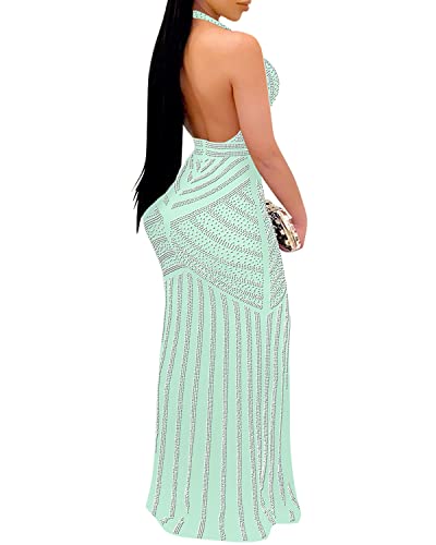 Image of PORRCEY Women's Sexy Rhinestone Mesh See Through Party Night Prom Dress