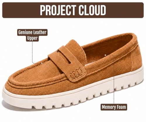 Image of Project Cloud 100% Genuine Leather Loafers for Women - Memory Foam Insoles Slip On Shoes for Women - Lightweight Womens Shoes - Non Slip Womens Loafers (Filide1)