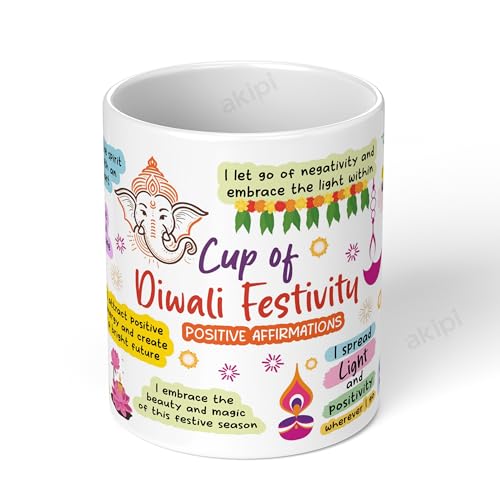 Image of Cup of Diwali Festivity - Diwali-Themed Mug with Positive Affirmations, Celebrate The Festival of Lights ARM730 11oz Ceramic Coffee /Tea Cup