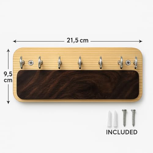 Image of 'Bright' Wooden Key Holder for Home Stylish Decor(7hooks) Real Wood. Key Hangers for wall Key Holder Stand Key Stand for wall Keychain Holder for wall
