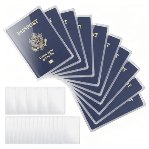 Owfeel 10pcs Frosted Plastic Passport Cover Passport Protector+20pcs Clear Plastic ID Credit Card Holder