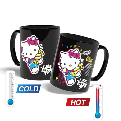 Konix Hello Kitty Tazza Termoreattiva - 320 Ml - Design Dolci - Nero