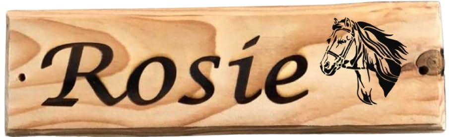 Furever Gifts Handmade Personalised Wooden Horse Stable Door Sign Various Designs 320mm x 100mm x 20mm (Horses Head 5 Calligraphy Font) — image 1