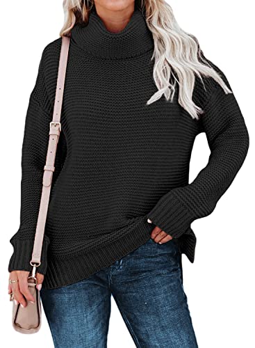 Neitooh Turtleneck Sweater Women Black Turtleneck Sweater Women, Womens Turtleneck Long Sleeve Sweater,Black,Medium