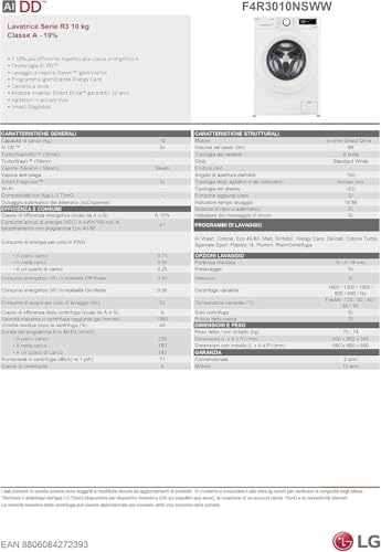 LG AI DD F4R3010NSWW LAVATRICE, Caricamento frontale, 10 kg, 56,5 cm, Classe A - 23