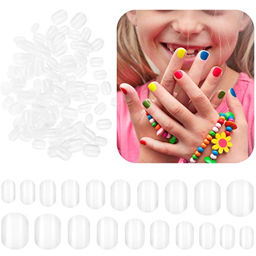 600 Pieces Children False Nails Natural Acrylic Nail Tips For Kids Little Girls Short Full Cover Fake Nails Artificial Fingernail Decoration, 10 Sizes (Clear) #TOP10