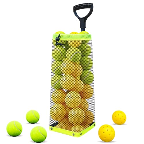 G-SQAURED Lightweight Tennis Ball Hopper – Holds 50+ Tennis Balls or 40+ Pickleballs | Durable Steel Frame | Portable Adjustable Ball Picker for Hard Court, Clay, Grass (Green)