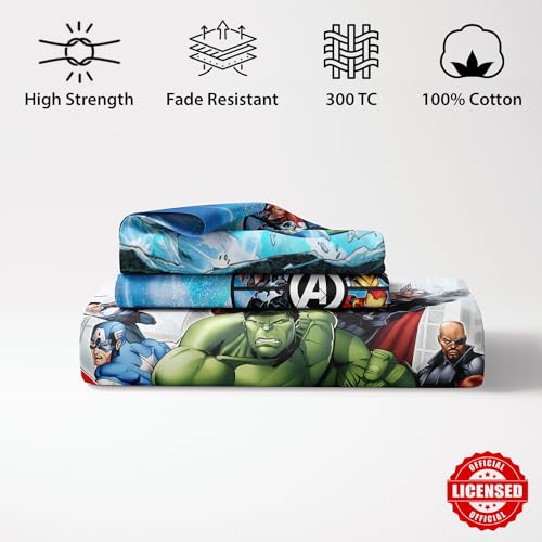 Image of Sassoon Marvel Avengers (Blue) Digital Printed 100% Cotton Bedsheet with 2 Pillow Covers in 300TC