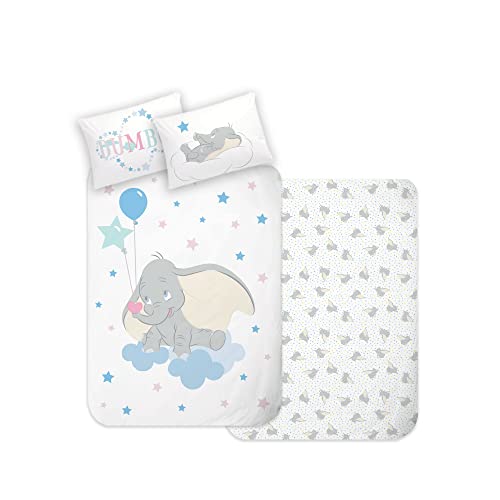 Disney Home Dumbo - Juego de cama para bebé (100 x 135 cm, funda de almohada de 40 x 60 cm, diseño...