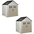Rubbermaid 7 by 7 Feet Durable Weatherproof Plastic Outdoor Storage Shed for Garden Tool and Lawn Machinery Organization, Sandstone, 2 Pack