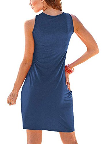 Image of Camisunny Women Casual Loose Tank Dresses Sleeveless Beach Vacation Dress Swing Pleated U Neck Fashion Soft