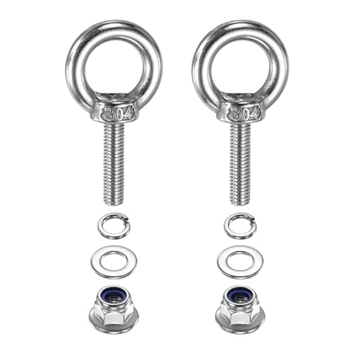 Image of PATIKIL M5 x 20mm Shoulder Eye Bolt, 2 Pcs 304 Stainless Steel Lifting Ring Threaded Eye Bolt with Flange Lock Nuts Spring and Flat Washers for Hanging Tie Down Straps Outdoor Indoor
