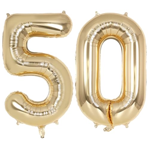 Image of Champagne Gold Large Number 50 Balloon, 40 Inch Light Gold Foil Helium Number Balloons, Giant Mylar Number 50 Balloons for 50 Years Old Birthday Party Anniversary Decorations (Champagne Gold 50)