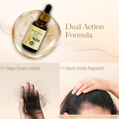 Image of Kesh King Gold Advanced Hair Growth Serum - 21% Growth Actives with 3% Redensyl, 3% Anagain, Procapil, Kopexil Aqua & Ayurvedic Herbs | Visible Regrowth & Hair Fall Control | Women & Men | 30ml