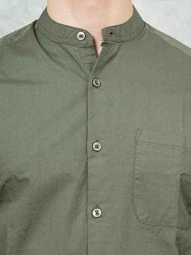 Image of THE INDIAN GARAGE CO Men Regular Fit Solid Full Sleeves Mandarin Collar Casual Shirt
