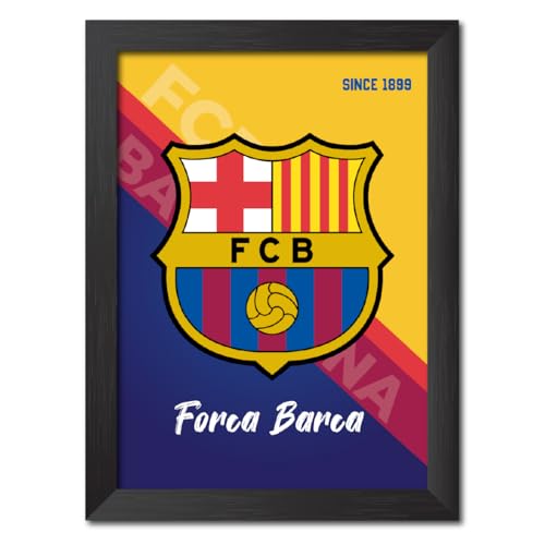 Image of TenorArts Barcelona Football Club Poster FCB Logo Tagline Laminated Photo Frame Painting with Matt Finish Black Textures(12 inches x 9inches)