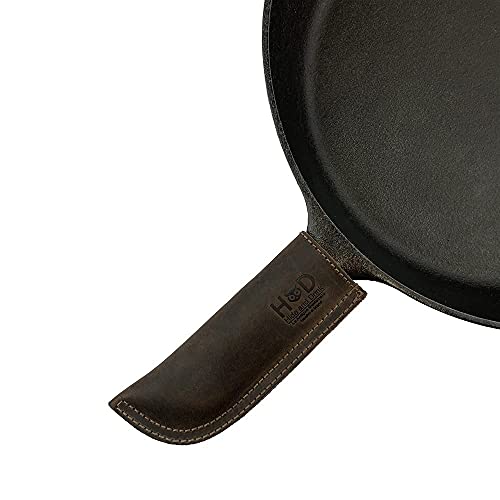 Hide & Drink, Leather Hot Handle Panhandle Potholder Double Layered Double Stitched Cookware Slides On/Off Easily Onto Metal Skillet Grips Handmade Includes 101 Year Warranty (Bourbon Brown) #TOP2