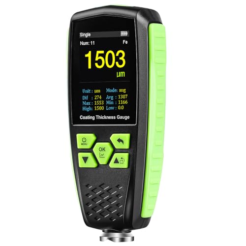 Medidor Digital de Espesor de Pintura, Calibrador para Acero y Aluminio, Rango de Medición 0-1300 μm y Resolución 0,1 μm, Pantalla LCD, para Trabajo en Metales miniatura 1