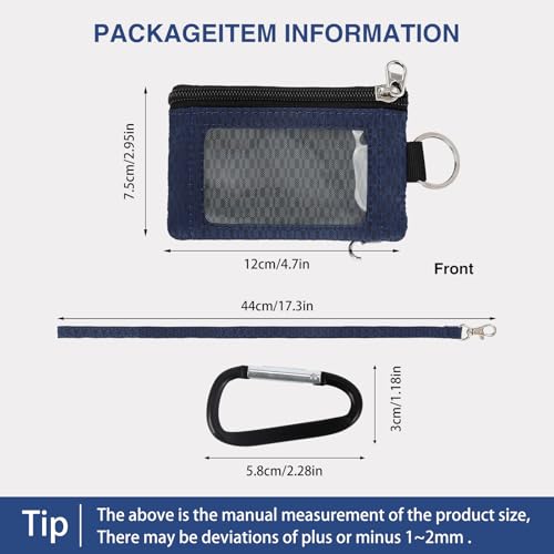 Image of MASAPHlL Small Lanyard Wallet for Women /Men with RFID Blocking ID Holder, Minimalist Nylon Zipper Lanyard Pouch, Travel Neck Wallet with Keychain, ID Window for Card,Coin,Cash (Gray+Dark Blue)