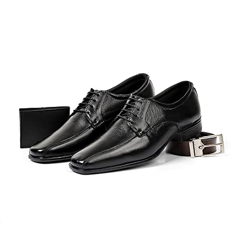 KIT SAPATO EM COURO PREMIUM JOSEPHER COM CINTO E CARTEIRA PRETA 39 BLACK UNICA