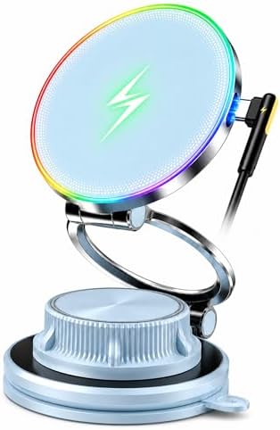 （05:30時点） 【2026 新登場力作】スマホホルダー 車 ワイヤレス充電 マグネット【15W急速充電&カラフルledライト&ナノジェル吸盤】MagSafe 車載ホルダー【360°回転な台座×多角度自由調節】搭載 N55 マグネット強力吸着 高級亜鉛合金折りたたみ構造 真空吸盤とナノゲルの最強組み合わせ【跡残らず/吸盤水洗いOK】車載 充電器 片手で簡単操作可能 iPhone&Android全機種
