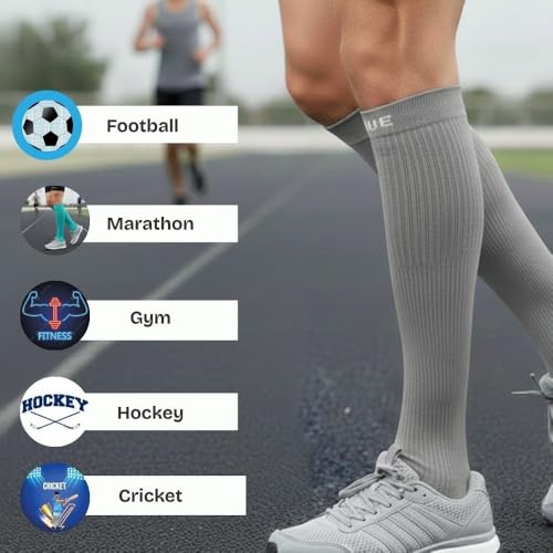 Image of KUE Knee Compression Socks for Men & Women - 18-21 mmHg Support for Pain Relief, Circulation, Blood Recovery - Sports, Running, Football, Cycling - Knee-High, Moisture-Wicking.