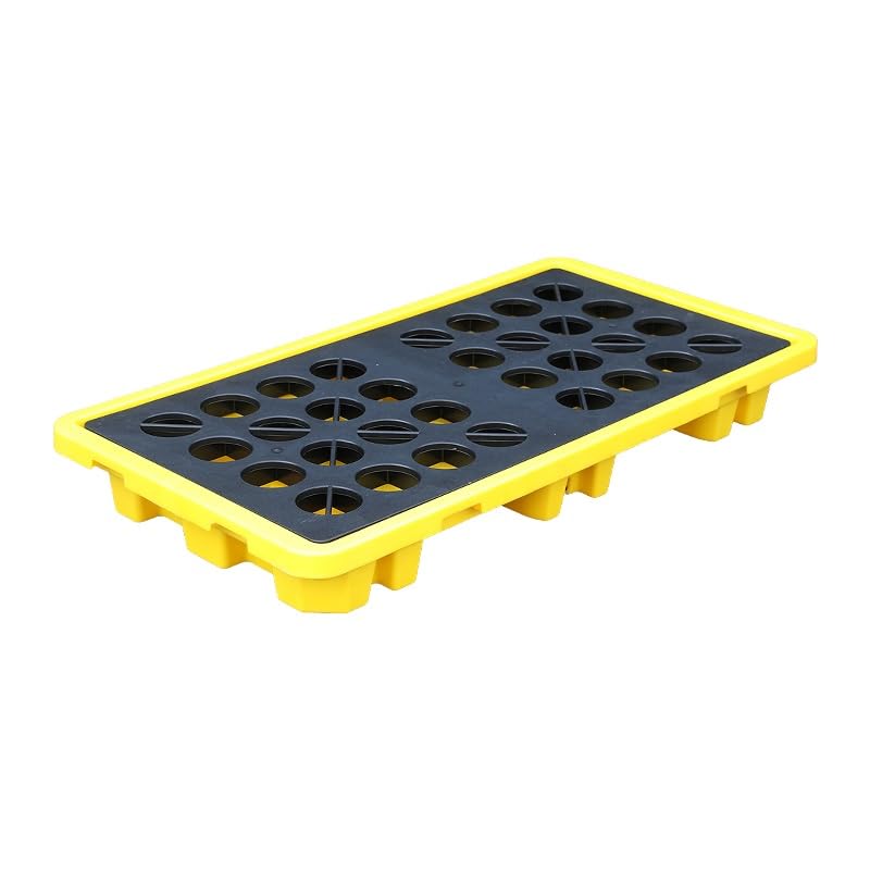 Bandeja industrial de contención de derrames para tambor de aceite, cubeta de pintura apilable con bolsillos de drenaje y acceso a carretilla elevadora, plataforma de envío extraíble (49 x 35 x 9,5 cm