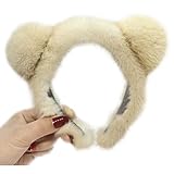KKlewu カチューシャ モコモコ ミンクファー ヘアバンド, 痛くない ヘアアクセサリー レディース くま耳 髪飾り 冬 (7色)