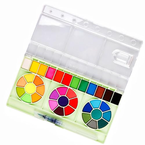 Image of Sunkizzrs Foldable Solid (36-Color) Watercolor Paint Set | Rotatable Fan Solid Watercolor Pigment Set | Portable Gouache Painting | Outdoor Sketching Palette Art Paint with Refillable Water Brush Pen (24)