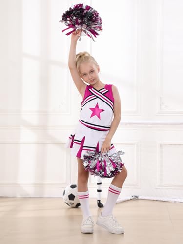 Image of LOLANTA Cheerleader Costume for Girls Halloween Cheer Uniform Outfit | 4Pcs Complete Cheerleading Set with Top, Skirt, Socks and Pom Poms, Cheer Outfits for Halloween Cosplay Christmas