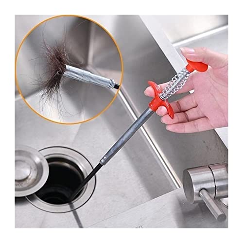 Herramienta de desatascado para tuberías en espiral - 60 a 250 cm, desatascador de desagües para fregadero y alcantarilla, herramienta de limpieza con gancho (Color: 90 cm - 35 pulgadas) miniatura 2