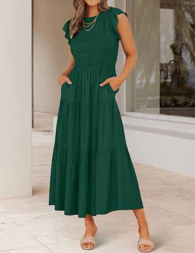Image of ZESICA Women's 2026 Summer Casual Flutter Short Sleeve Smocked Midi Dress