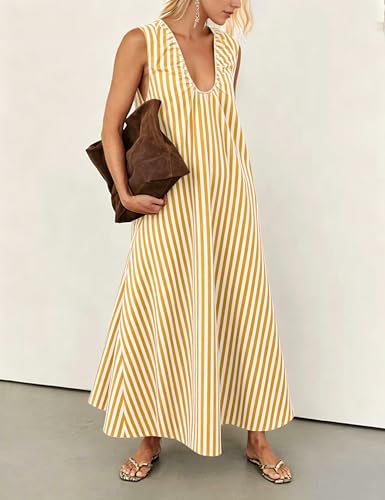 Image of Women Sleeveless Ruched Maxi Dress Scoop Neck Long Elegant Dresses Wide Shoulder Strap Blouse Dress with Side Pockets