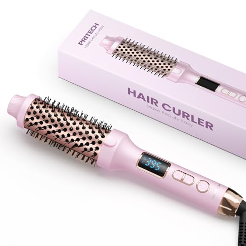 PRITECH Thermal Brush 1.5 inch, Heated Round Brush Creates Blowout Look, Ionic Curling Iron Brush with Adjustable Temperature, Dual Voltage Hair Styling Tool