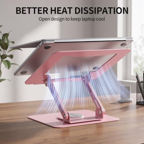 Image of SOUNDANCE Laptop Stand with 360 Rotating Base, Ergonomic Computer Riser for Desk, Adjutable Height Muti-Angle, Foldable Laptop Mount, Stable Metal Holder Support 10-15.6 inch Notebook PC, Pink