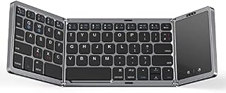 Foldable Bluetooth Keyboard with Touchpad, Upgraded Wireless Trackpad Keyboard Tri-folding Pocket Size Mini Rechargeable UK Layout for iPad/iPhone/MacBook/Laptop/Tablet/Smart TV/Phone - Black and Grey