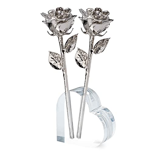 Image of Forever Rose Two Real Roses Dipped in Platinum, Acrylic Heart Vase