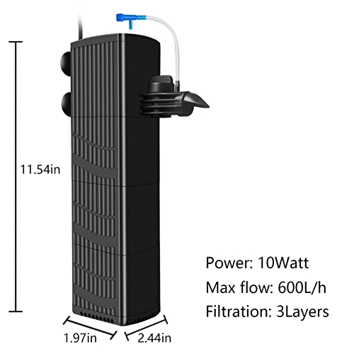 Weipro Aquarium Filter,10W Internal Filter Pump For 10-40 Gallon Fish Tank,Aquarium Internal Filter With 3 Stages Of Media And Strong Suction Cups. #TOP1