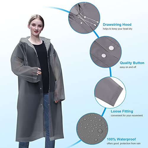 Vicloon Regenponcho, 2 Stück Regenponcho Festival Einweg, Unisex Wiederverwendbar Transparent Regenmantel, PEVA Tragbarer Wasserdicht Regencape, für Reisen, Wandern, Radfahren & Camping