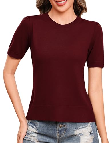 Totatuit Cropped Sweaters for Women Wool Blend Puff Short Sleeve Lightweight Pullover Sweater Crew Neck Tops 2026 — view 2