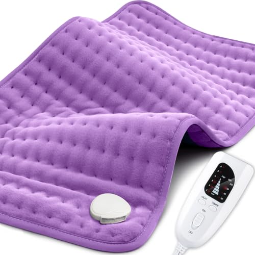 【2024 Upgrade】 Heating Pad for Neck Back Cramps Pain Fast-Heating Heating Pads Offer Softer Machine Washable Fabric with Heat Settings & Timer Easy to Operate,Moist Heat & Auto Shut of (Light Purple)